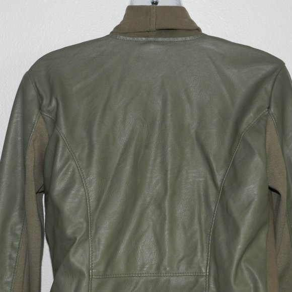 Blank NYC mixed material faux leather jacket with multiple looks in olive green - Picture 5 of 7